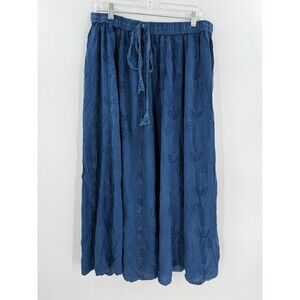 NWT Catalog Classics Womens Vintage Blue Rayon Embroidered Hippy Festival Skirt